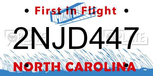 2NJD447 North Carolina License Plate