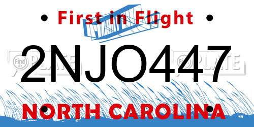 2NJO447 North Carolina License Plate