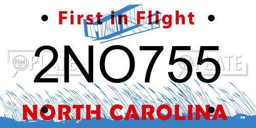 2NO755 North Carolina License Plate