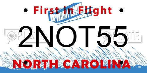 2NOT55 North Carolina License Plate
