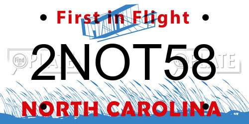 2NOT58 North Carolina License Plate