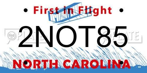 2NOT85 North Carolina License Plate