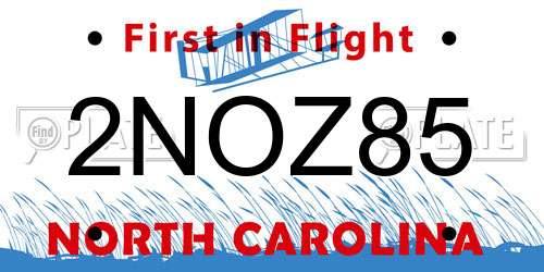 2NOZ85 North Carolina License Plate