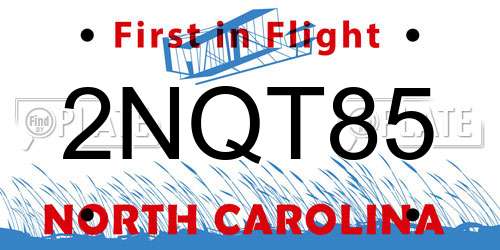 2NQT85 North Carolina License Plate