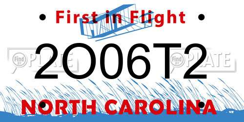 2O06T2 North Carolina License Plate