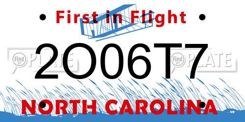 2O06T7 North Carolina License Plate