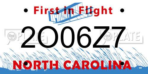 2O06Z7 North Carolina License Plate