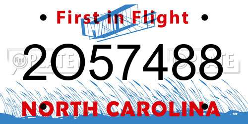 2O57488 North Carolina License Plate