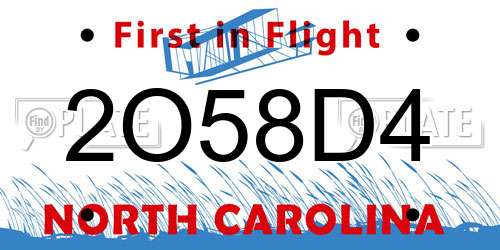 2O58D4 North Carolina License Plate
