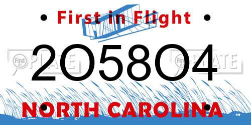 2O58O4 North Carolina License Plate