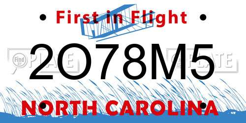 2O78M5 North Carolina License Plate