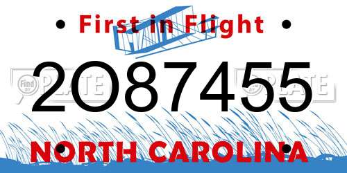 2O87455 North Carolina License Plate