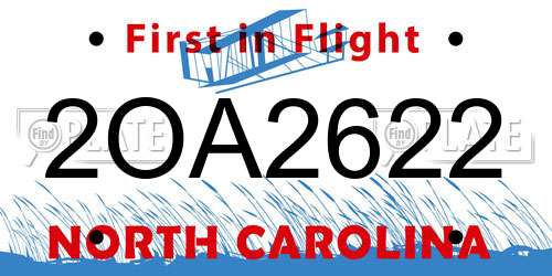 2OA2622 North Carolina License Plate