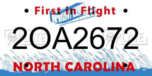 2OA2672 North Carolina License Plate