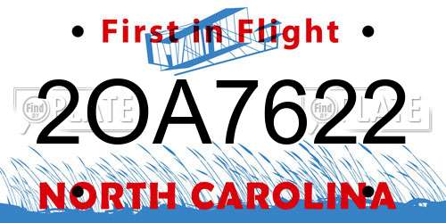 2OA7622 North Carolina License Plate