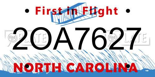 2OA7627 North Carolina License Plate