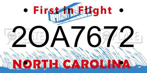 2OA7672 North Carolina License Plate