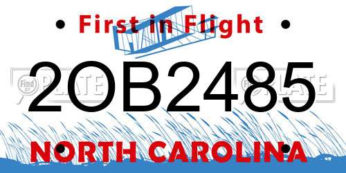 2OB2485 North Carolina License Plate