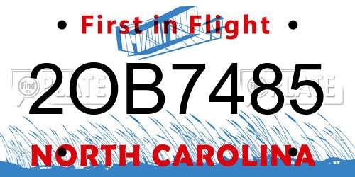 2OB7485 North Carolina License Plate