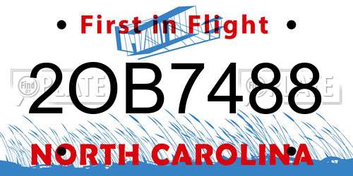 2OB7488 North Carolina License Plate