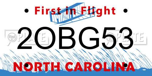2OBG53 North Carolina License Plate