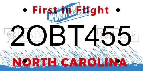 2OBT455 North Carolina License Plate