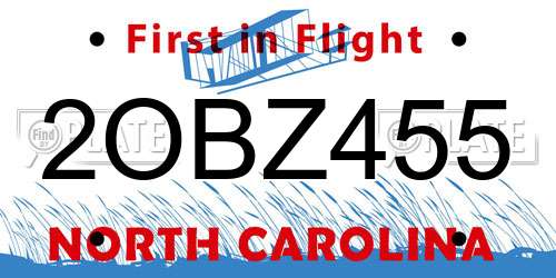 2OBZ455 North Carolina License Plate