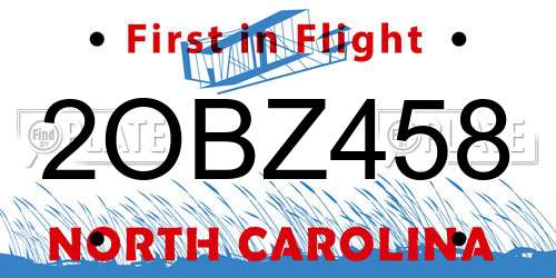2OBZ458 North Carolina License Plate