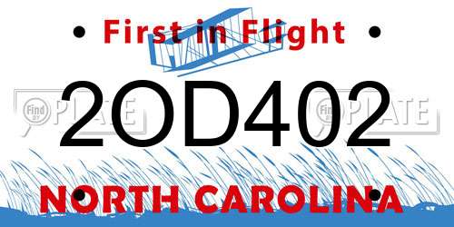2OD402 North Carolina License Plate