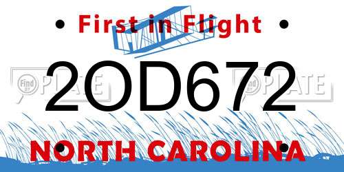 2OD672 North Carolina License Plate