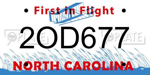 2OD677 North Carolina License Plate