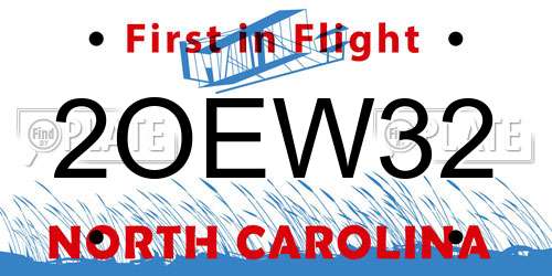 2OEW32 North Carolina License Plate