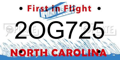 2OG725 North Carolina License Plate