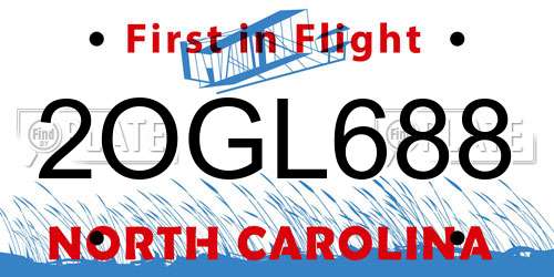 2OGL688 North Carolina License Plate