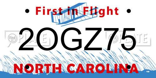 2OGZ75 North Carolina License Plate