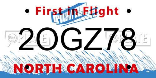2OGZ78 North Carolina License Plate
