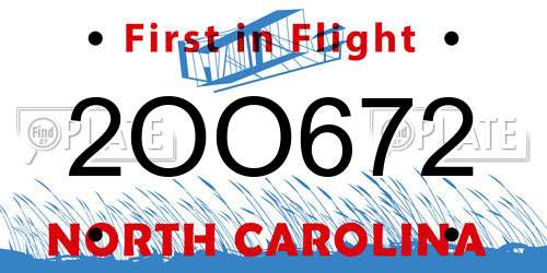 2OO672 North Carolina License Plate