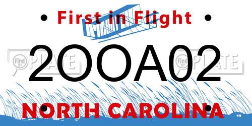 2OOA02 North Carolina License Plate