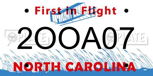 2OOA07 North Carolina License Plate