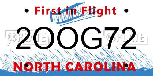 2OOG72 North Carolina License Plate