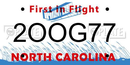 2OOG77 North Carolina License Plate