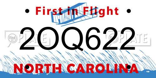 2OQ622 North Carolina License Plate