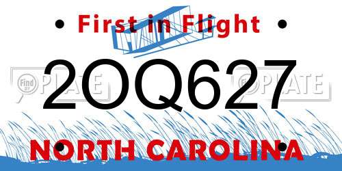2OQ627 North Carolina License Plate