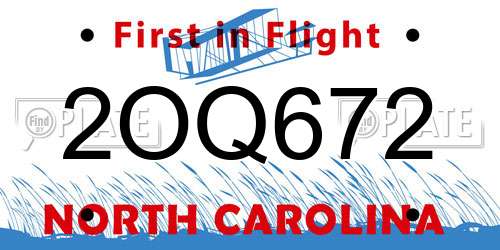 2OQ672 North Carolina License Plate