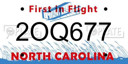 2OQ677 North Carolina License Plate