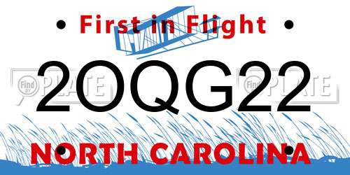 2OQG22 North Carolina License Plate