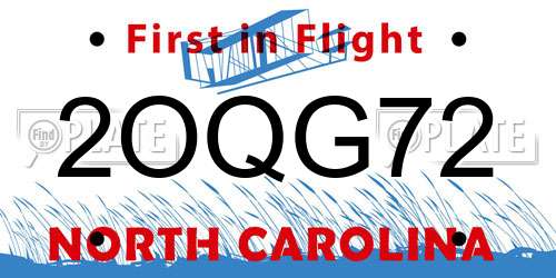 2OQG72 North Carolina License Plate