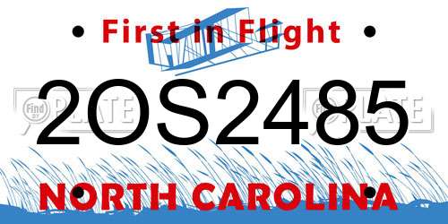 2OS2485 North Carolina License Plate
