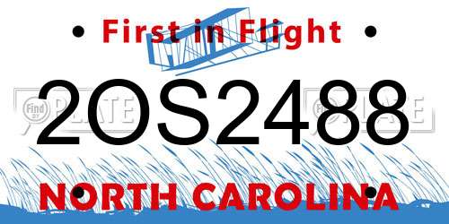 2OS2488 North Carolina License Plate