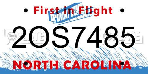 2OS7485 North Carolina License Plate